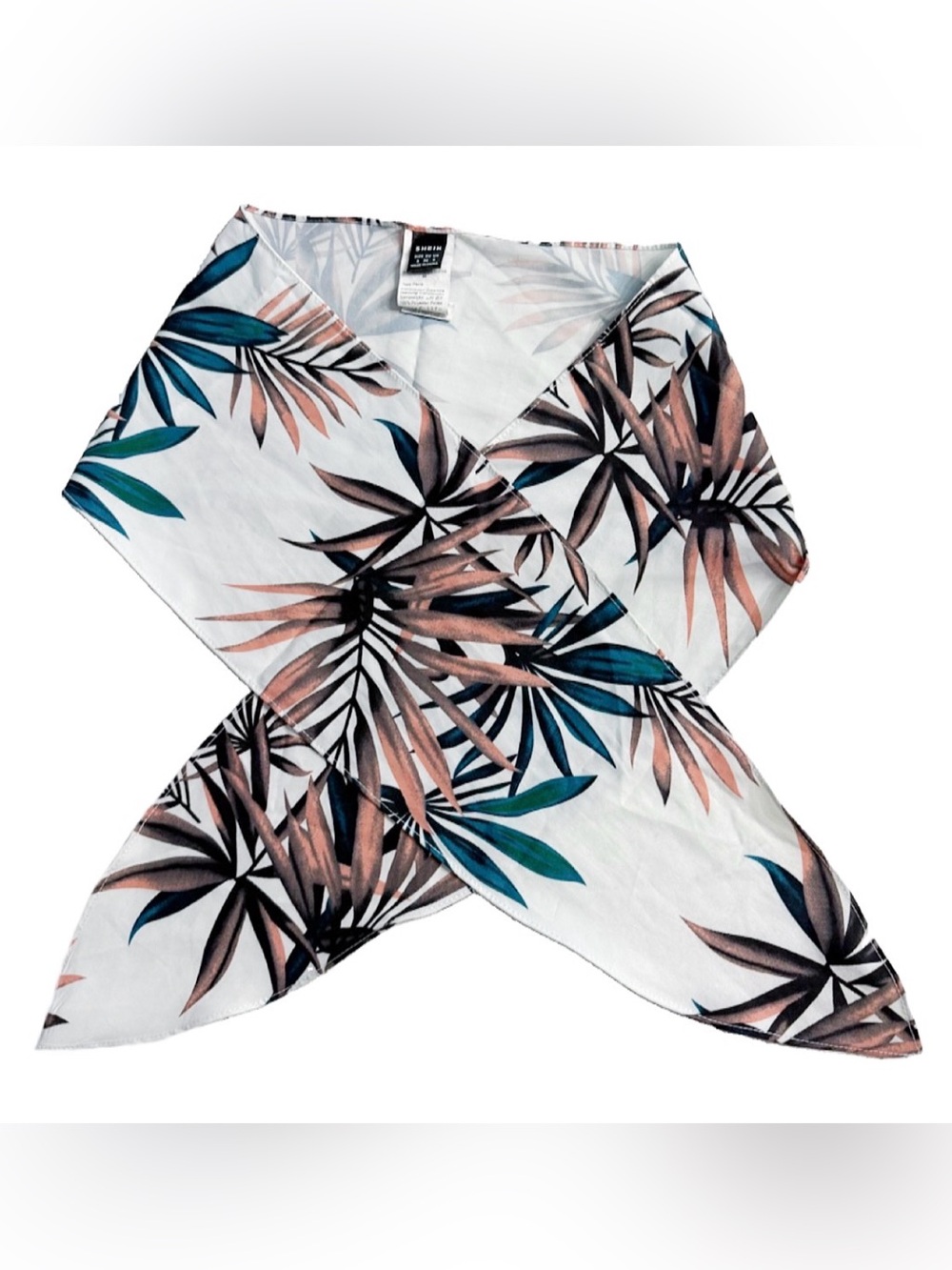 SHEIN Tropical Leaf Print Strapless Tie Front 2-Piece Shorts Set Size S - Picture 4 of 8